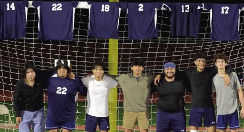 The departing seniors on the Putnam County boys’ soccer team include (l-r) Branjel Felix, Uri Jaimes, Christian Hernandez, Bryan Canales, David Cruz, Walfrey Sanchez, and Collin Garafolo. (IAN TOCHER/Staff)
