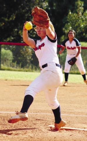 Jada McDerment (8) gets set to deliver a pitch from inside the circle.