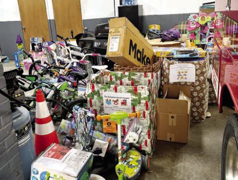 Just some of the bicycles and other toys purchased last year for the Fireman Santa’s Sleigh campaign, which the Eatonton Fire Department Chief Jamey Williamson hopes to exceed this year. CONTRIBUTED