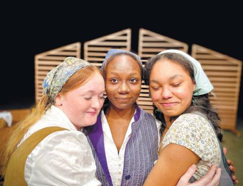 Tevye’s daughters Chava (Emma Jo Parham), Tzeitel (Camiyah Jones), and Hodel (Nevaeh Marshall) sing of their hopes and fears of being matched with a husband in the song “Matchmaker, Matchmaker.” CONTRIBUTED