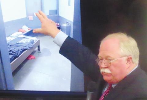 During rebuttal testimony, Putnam County Sheriff Howard Sills shows Dubose’s jail cell at the Putnam jail, revealing that, in spite of the unmade bed, Dubose is neat and well organized. COURT POOL COVERAGE
