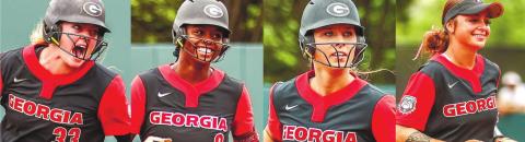 Pictured are, from left, All-SEC First Team Sarah Mosley; All-SEC First Team Jada Kearney; All-SEC First Team Lacey Fincher; and All-SEC Second Team Sydney Kuma. MCKENZIE MILES/UGA ATHLETICS