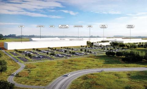This rendering shows part of the sprawling campus Rivian intends to build at Stanton Springs North along the Morgan-Newton county line. FILE PHOTO