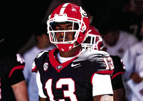 Georgia defensive lineman Mykel Williams before Georgia’s annual G-Day scrimmage on Dooley Field at Sanford Stadium. (COURTESY OF UGA ATHLETICS)