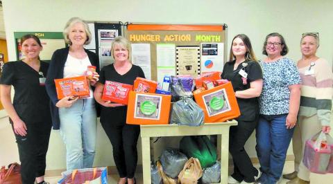 Among those involved in the Bread of Life Food Pantry collection at Putnam General Hospital were (l-r) Suzanne Culp, Margaret Pederson, Beth Etheridge, Megan Clark, Cindy McCrea, and Rhonda Largo. CONTRIBUTED