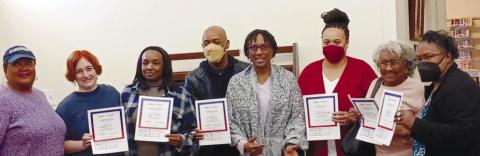 Event organizer Paula Moreland (far left) and instructor Dr. Rakale Quarells (center, in glasses) accompany successful students after they received two-year certifications as seizure responders from the Epilepsy Foundation and Emory University. CONTRIBUTED