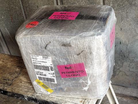 This grounddelivery service package at Mario Munoz' house contained 25 pounds of meth. CONTRIBUTED/ PCSO
