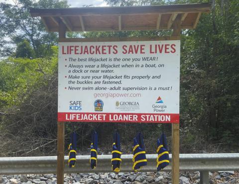 The new Lifejacket Loaner Station at the Sinclair Dam Boat Ramp. COURTESY OF ADAM HEAGY/Oconee Outfitters