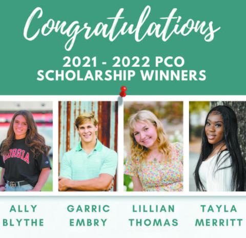 Putnam Christian Outreach awards scholarships to students who devoted volunteer hours to PCO and submitted a short essay about their volunteer experience. Each of these students received a $1,000 scholarship to assist in furthering their education. Winners include Ally Blythe of Lake Oconee Academy, Garric Embry of Gatewood Schools, Lillian Thomas of Putnam County High School and Tayla Merritt of Lake Oconee Academy. CONTRIBUTED
