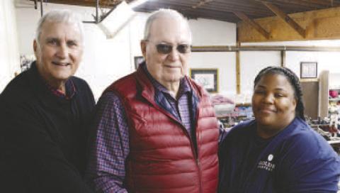 Putnam Christian Outreach (PCO) Chairman and acting Executive Director Rex Corlett (left) and PCO General Manager Linda Farley received a check from Geurry Key. CONTRIBUTED