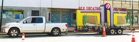 The new Pex Theatre sign, pictured still on a trailer before its installation, was put up April 12. JOSH LURIE/Staff