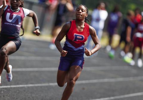 Putnam County freshman Aubree Butts will represent the War Eagles in the 200-meter dash at next week’s state meet after qualifying with a fifth-place finish at sectionals last weekend. LANCE McCURLEY/Staff