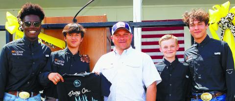 Georgia Agriculture Commissioner Tyler Harper (center) took time for a photo op with Georgia Dairy Youth Foundation junior board members (l-r) Seth Harris, Christian Page, Luke Huff and Caden Swartz.