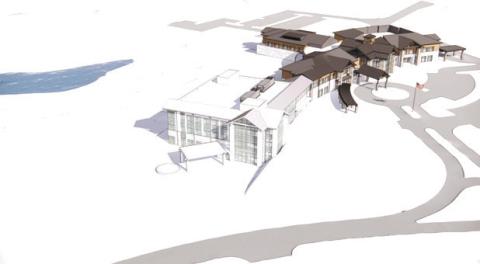 Rendering by May Architects shows the Good Samaritan Pavilion in light grey, with the existing St. Mary’s Good Samaritan Hospital in full color behind it. CONTRIBUTED