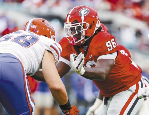 Georgia defensive lineman Zion Logue (96) during Georgia’s game against Florida Oct. 28, 2022. TONY WALSH/UGA Athletics