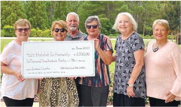L-R: Betty Aubin, Jan Broughton, Bob Glaze, Polly Kopp, Karen Grigg and Sharon Glaze hold the check. CONTRIBUTED
