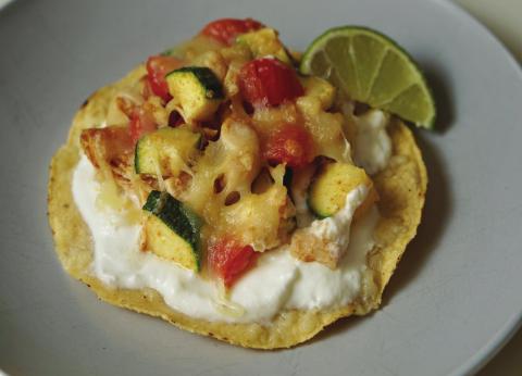 Roasted Chicken and Zucchini Tostadas