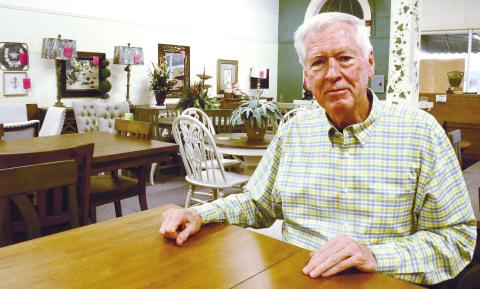 J.S. “Sammy” Blackwell Jr. sits in one of his conjoined showrooms in downtown Eatonton as he reminisces about the history of Blackwell Furniture.