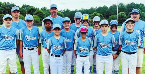 From left are players. J.T. Anthony, Jack Davis, Jaydn Dumas, Harrison Scouten, Cooper Craine, Garrett Greene, Wyatt Prance, Harrison Harper, Gus Cummings, Joe Mcmillian, Bo Wooten and Jackson Thompson. In back are coaches Steven Scouten, Mark Cummings and Brian Wooten. CONTRIBUTED