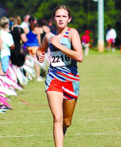 Putnam County’s Emma Patrick placed fi rst overall in the middle school Girls’ 3K run Sept. 21, at the 2022 Redskin Invitational hosted by Social Circle High School. At 13 minutes, 16 seconds, Patrick fi nished more than 41 seconds ahead of second-place McKenna Thacker, with Zoe McLeroy third. Raegan Ogden was Putnam’s next runner at 18th of 50 in the race, with Leland Fordham, Lily Armistead, and Morgan Harris also fi nishing to help PCMS to a 4th place team result. With five runners in the top 10, Lake Oc
