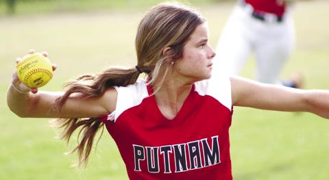 Senior Lady War Eagle Lily Frisch gets to set to ride a ball to first base for an out. ARELLA CASH/Staff