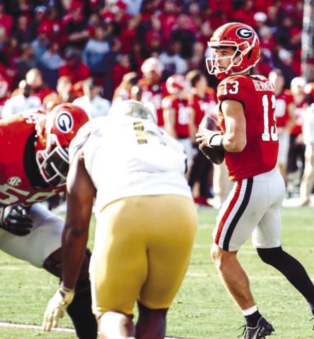 Georgia senior quarterback Stetson Bennett did enough in his last appearance on Dooley Field to beat Georgia Tech last Saturday in Athens. HUNTER PEACOCK/Contributed