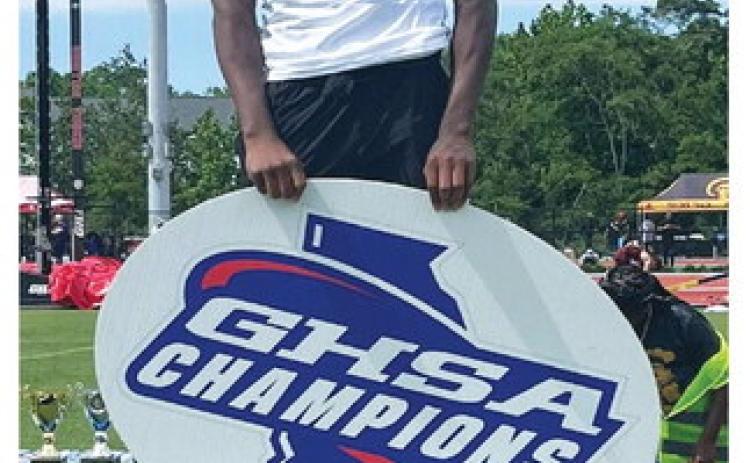 Putnam County senior Bill Waters won the high jump at the GHSA Class A Division I state track meet May 12 at UGA’s Spec Towns Track. CONTRIBUTED